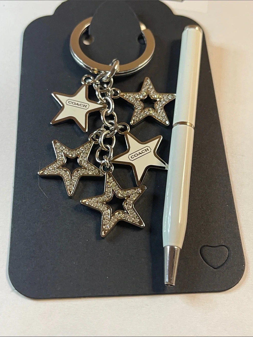 Coach White and Silver Star Charm Keychain and Coach Pen